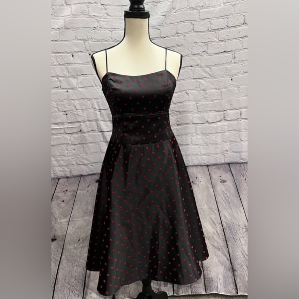 BDarlin red‎ and black polka dot spaghetti strapped dress. Size 7/8